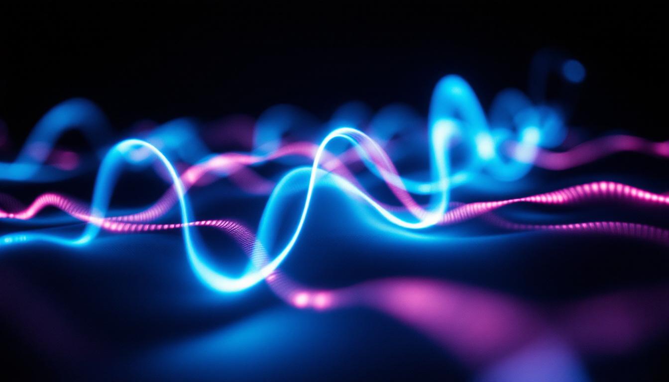 Abstract voice frequency visualization — cobalt and pink light trails representing the sound and identity at the foundation of the HERR clinical wellness system.