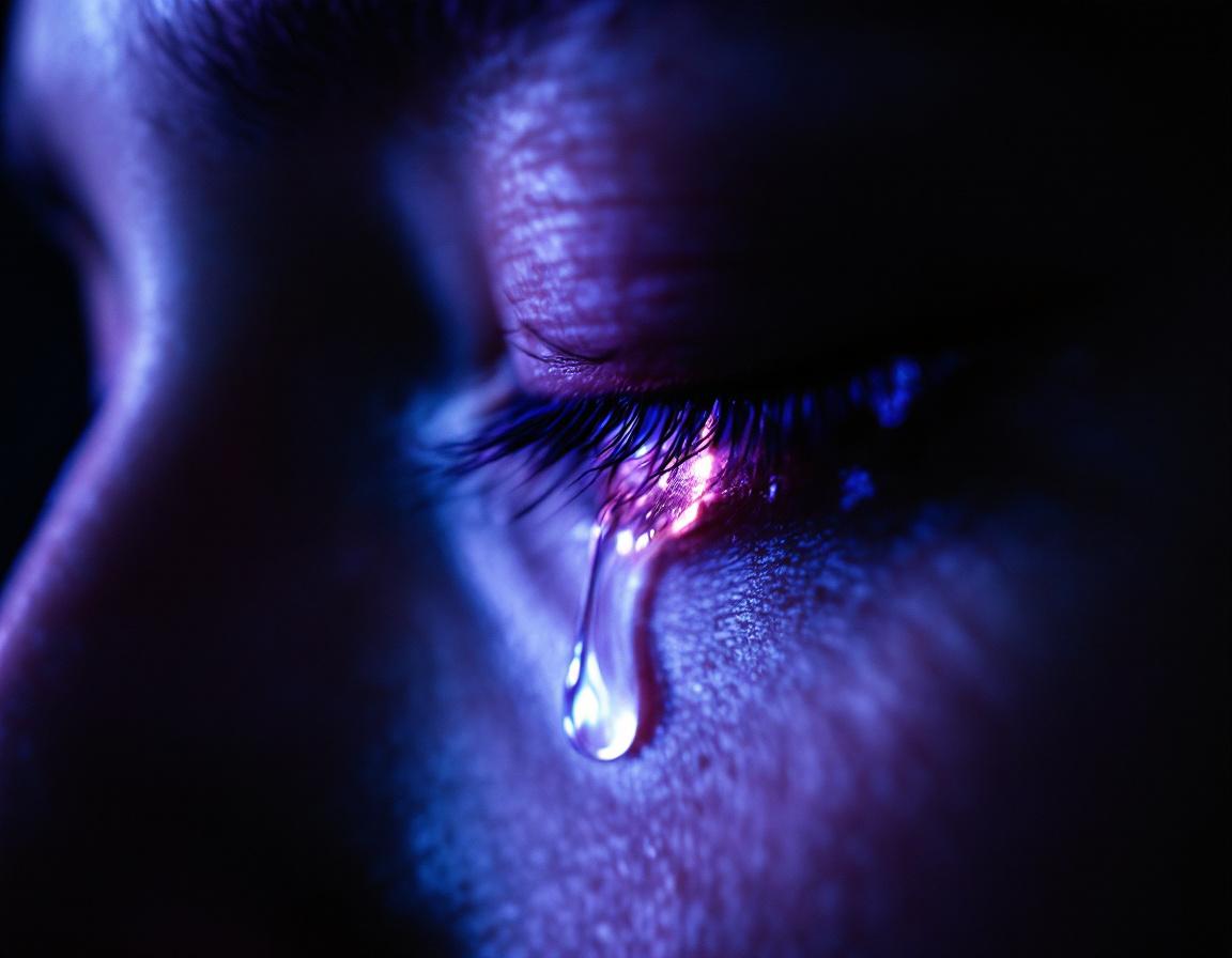 Close-up of a closed eye releasing in violet light, representing emotional regulation at the foundation of the HERR reprogramming protocol — the nervous system finally safe.
