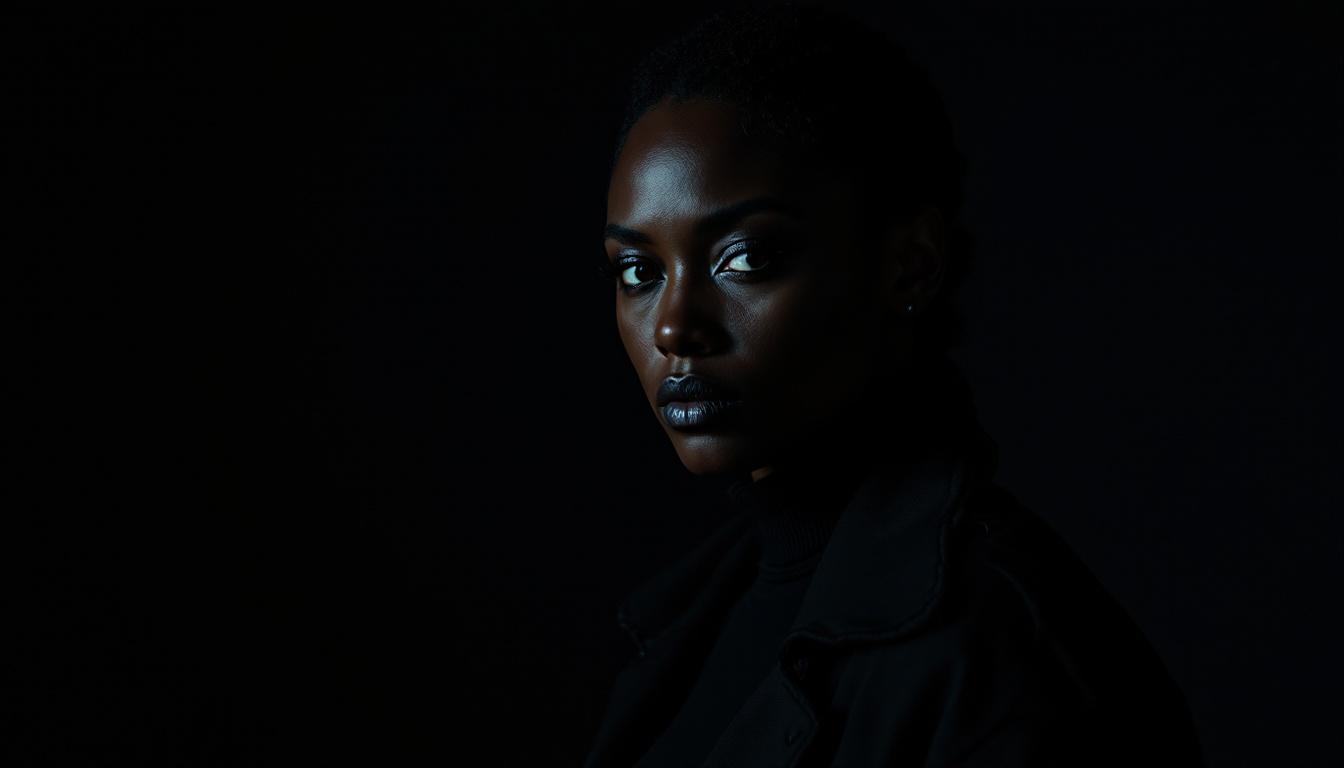 A person standing in stillness, lit by deep blue light against a near-black background, embodying the sovereign inner voice that HERR is designed to reprogram.